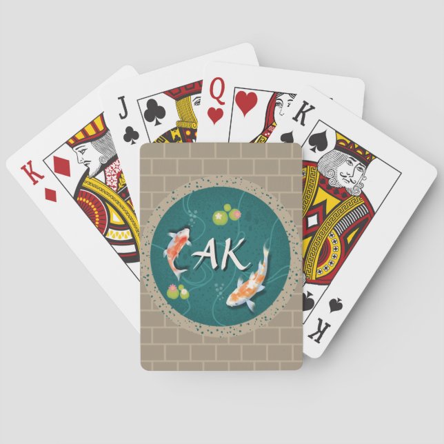 Realistic Green Japanese Koi Fish Pond  Playing Cards (Back)
