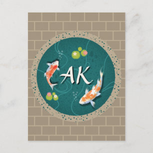 Realistic Green Japanese Koi Fish Pond Postcard