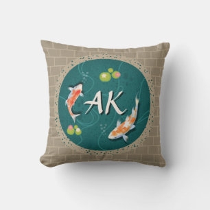 Realistic Green Japanese Koi Fish Pond  Throw Pillow