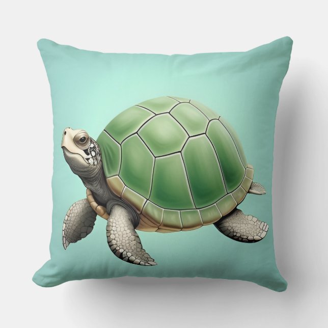 Realistic Green Turtle Throw Pillow (Front)