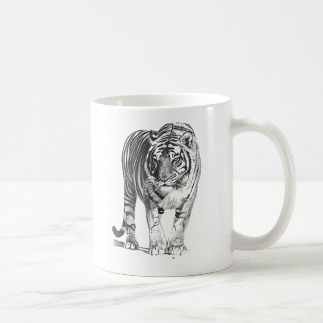 Realistic Hand Drawn Bengal Tiger with Shading Coffee Mug (Right)