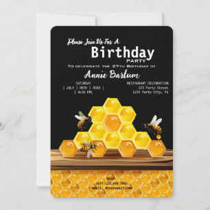 Realistic Honeybee & Honeycomb Birthday Invitation