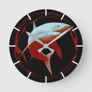 Realistic Illustration   Great White Shark Round Clock