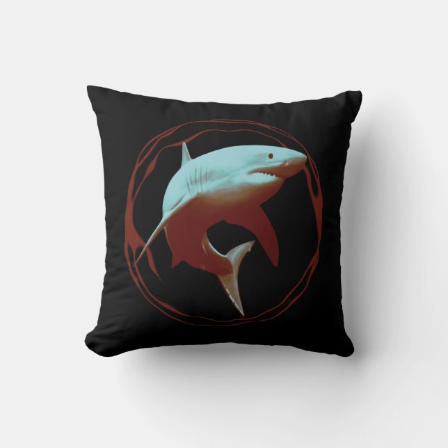Realistic Illustration | Great White Shark Throw Pillow (Front)