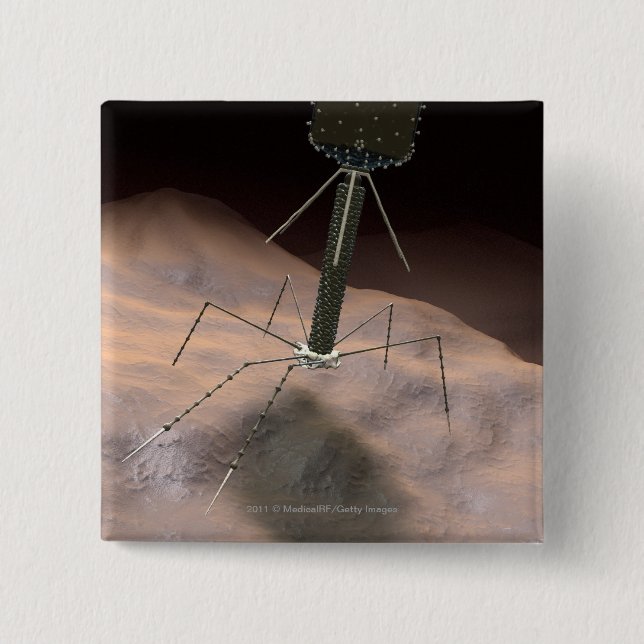 Realistic Illustration of bacteriophage 2 Inch Square Button (Front)