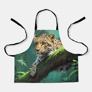 Realistic Leopard in Jungle Animal Art Apron