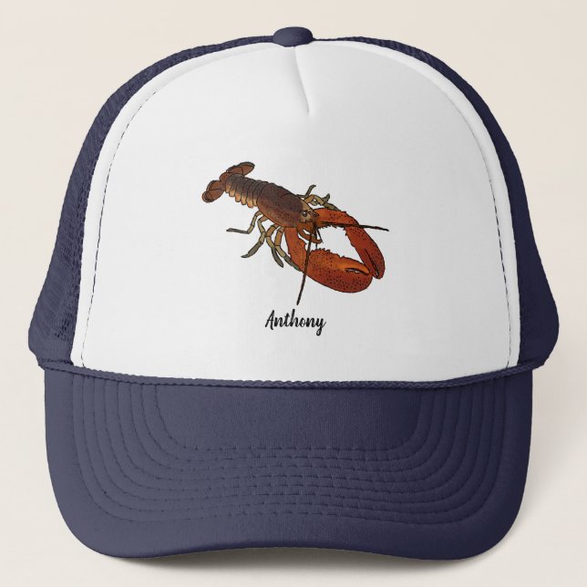 Realistic Lobster Graphic Custom Text Trucker Hat (Front)