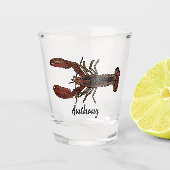 Realistic Lobster Illustration Personalized Shot Glass (Front)