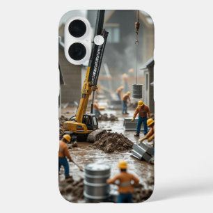 Realistic macro photos of small construction worke iPhone 16 case