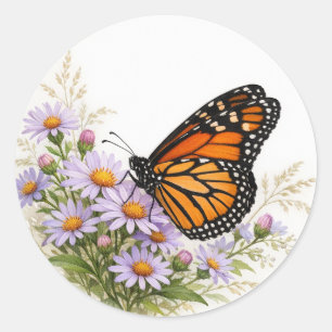Realistic Monarch Butterfly Floral Classic Round Sticker