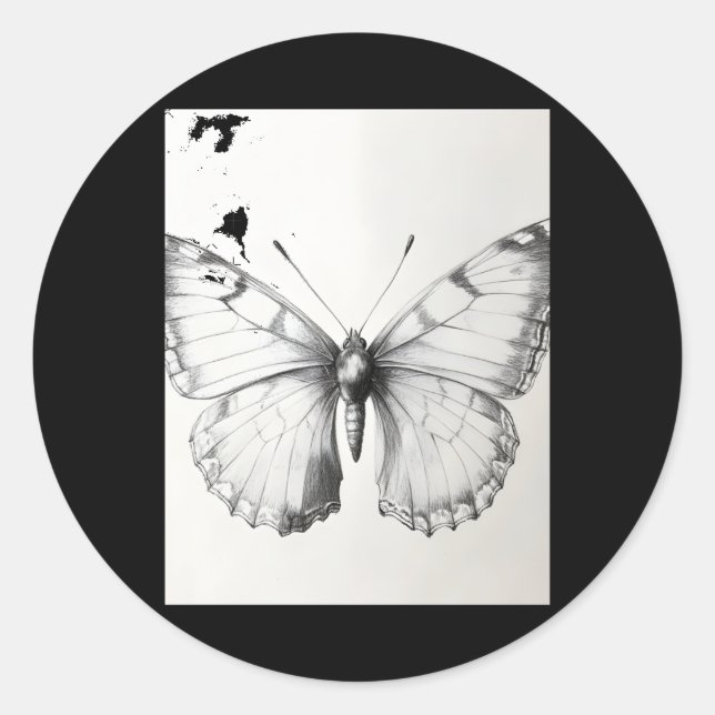 Realistic Monarch Butterfly Pencil Drawing Sticker (Front)