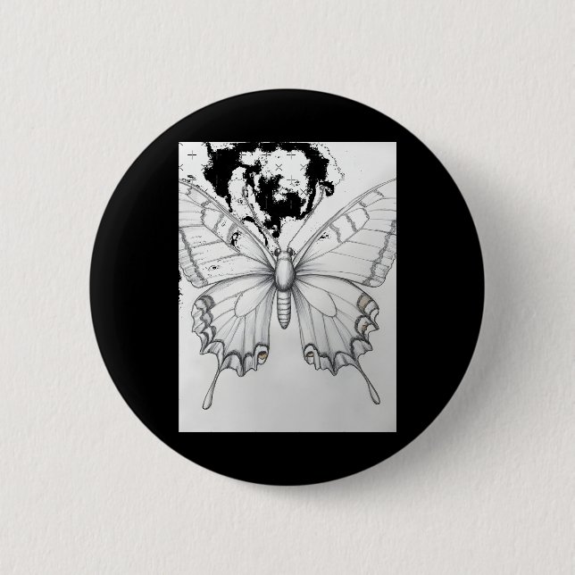 Realistic Monarch Butterfly Pencil Drawing Sticker 2 Inch Round Button (Front)