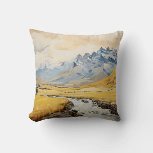 Realistic mountains throw pillow