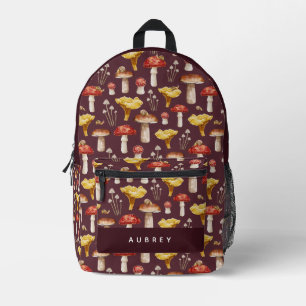 Realistic Mushroom & Snail Pattern Burgundy Printed Backpack