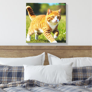 Realistic Orange Tabby Cat in Sunny Meadow Canvas Print
