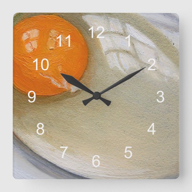 Realistic Painting of Raw Egg: Breakfast Time! Square Wall Clock (Front)