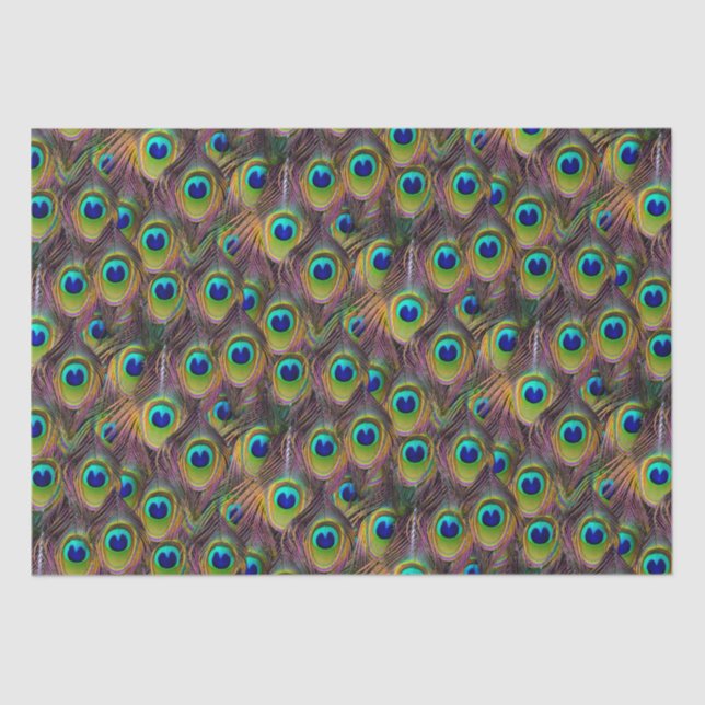 Realistic Peacock Feathers Bohemian Tissue Paper (Front)
