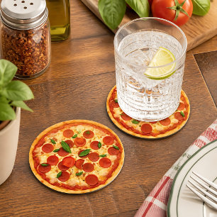 Realistic Pepperoni Pizza  Round Paper Coaster