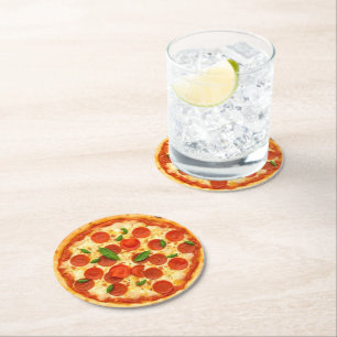 Realistic Pepperoni Pizza Round Paper Coaster