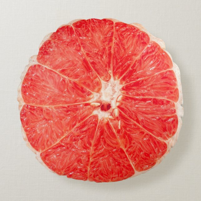 Realistic Pink Grapefruit Slice Round Pillow (Front)