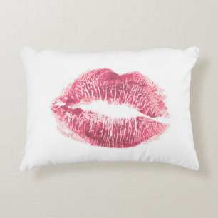 Realistic pink lips, isolated kiss accent pillow