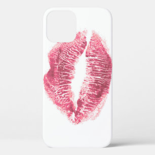 Realistic pink lips, isolated kiss iPhone 12 case