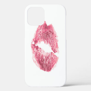 Realistic pink lips, isolated kiss iPhone 12 case