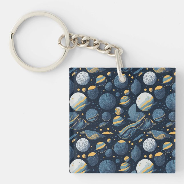 realistic Planets illustration pattern Keychain (Front)