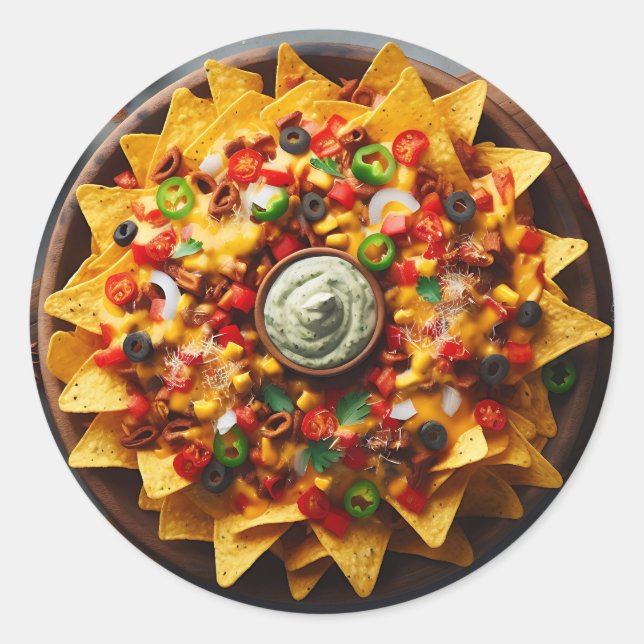 Realistic Plate of Nachos Funny Classic Round Sticker (Front)