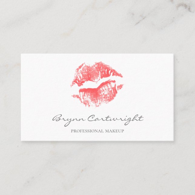 Realistic Red Kiss Print Lips Makeup Business Card (Front)