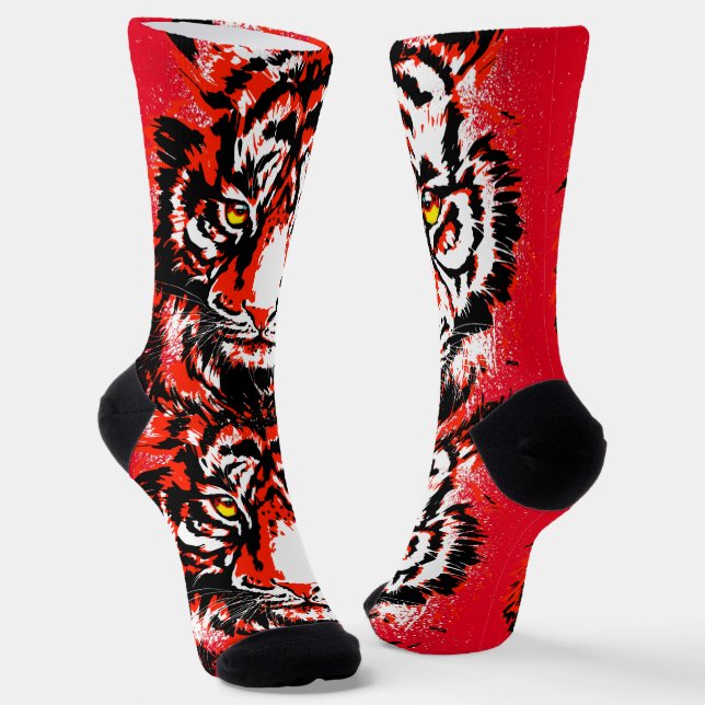 Realistic Red Tiger Head Socks - Tiger Socks (Angled)