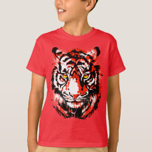 Realistic Red Tiger Head T-Shirt for Kids