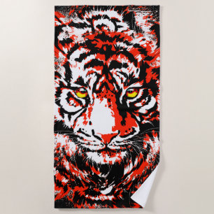 Realistic Red Tiger Head - Tiger Beach Towel