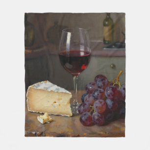 Realistic Red Wine Cheese Grapes Still Life Fleece Blanket