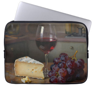 Realistic Red Wine Cheese Grapes Still Life Laptop Sleeve