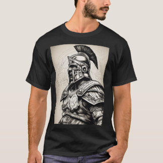 Realistic Roman Gladiator Tattoo Linework - Black T-Shirt