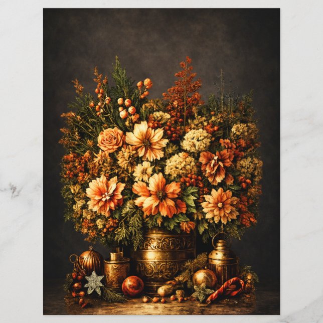 Realistic Rustic Christmas Florals Scrapbook Paper (Front)
