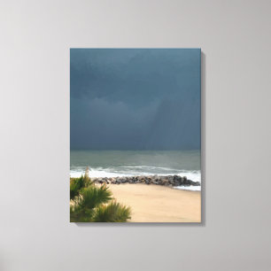Realistic seascape Delaware Beach Rain Canvas Print