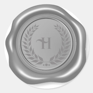 Realistic silver grey wax medallion Laurel Wreath Classic Round Sticker