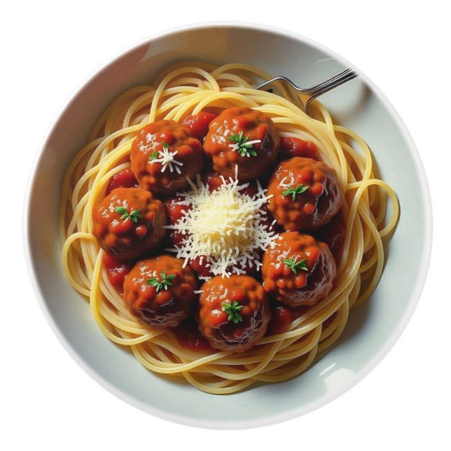 Realistic Spaghetti and Meatballs Food Kitchen Ceramic Knob (Front)