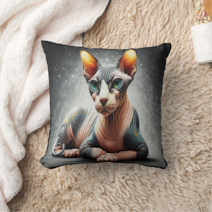Realistic Sphynx Cat, Sphynx Hairless Cat Lover Throw Pillow