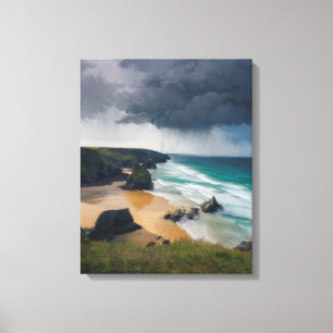 Realistic storm clouds over teal blue sea Cornwall Canvas Print