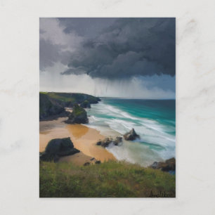 Realistic storm clouds over teal blue sea Cornwall Postcard