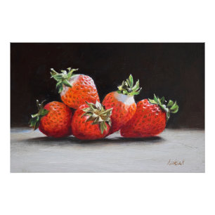 Realistic Strawberries Still Life Oil Painting Photo Print