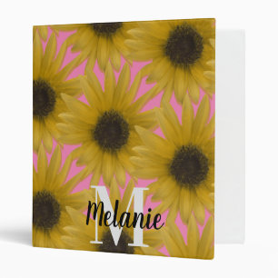 Realistic Sunflower Garden Custom Monogram Pink   Binder