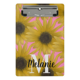 Realistic Sunflower Garden Custom Monogram Pink    Mini Clipboard