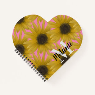 Realistic Sunflower Garden Custom Monogram Pink Notebook