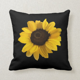 Realistic sunflower on black background throw pillow