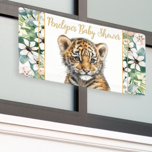 Realistic Tiger Cub Gender Neutral Baby Shower Banner (Outside Building)