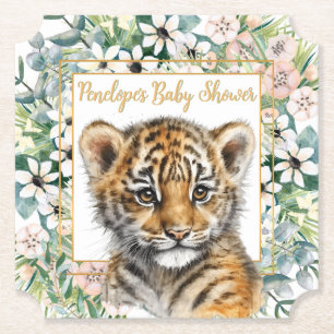 Realistic Tiger Cub Gender Neutral Baby Shower Paper Coaster
